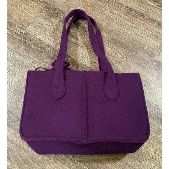 J. Jill Womens Wool Blend Purple Tote Bag Purse Handbag Floral Accent Boho - Picture 2 of 7